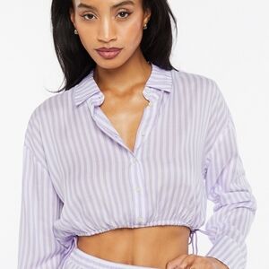 Savage X Fenty Coastal Striped Purple Woven Voile Button-Up Crop Top Large